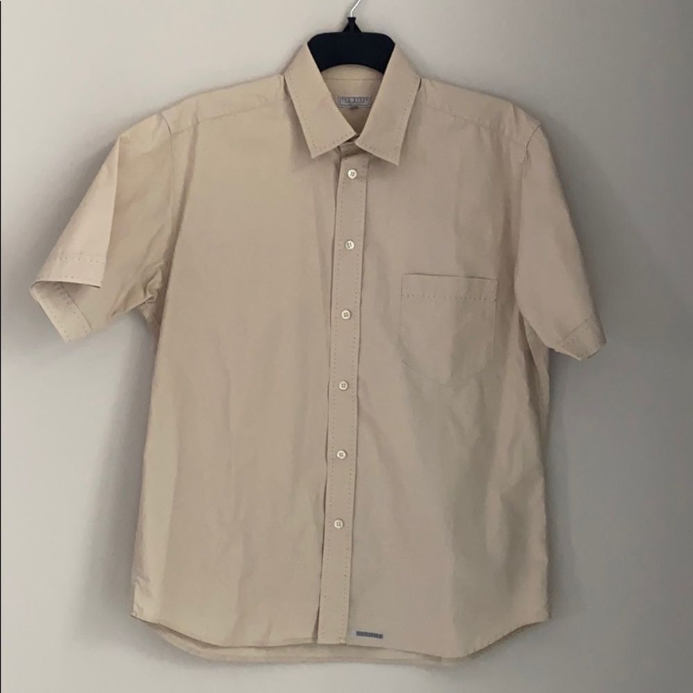 Ted Baker 100% cotton cream short sleeve button down shirt size 4 Vintage
